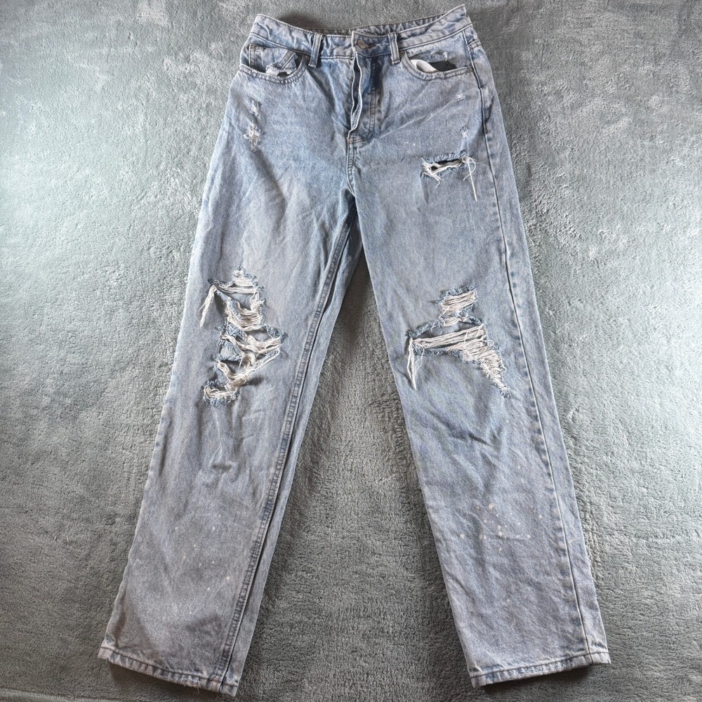 No Boundaries Distressed Light Wash High Rise Straight Leg Jeans Size 5 Paint